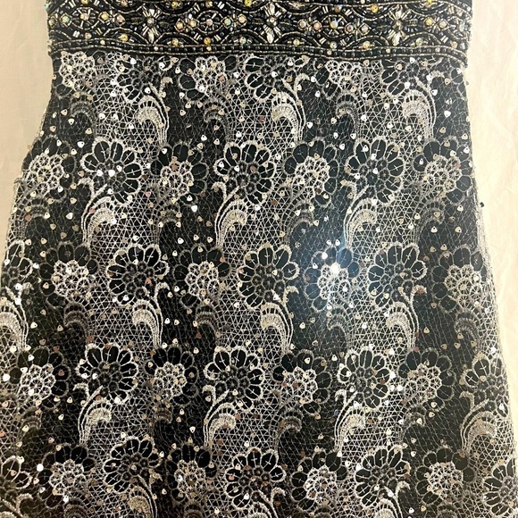 Tony Bowls Strapless Short Black with Silver Sequin Short Dress. Size 12. - Picture 2 of 11